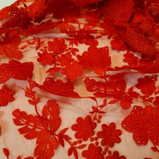 Ткань Сетка с вышивкой (красный), 3600